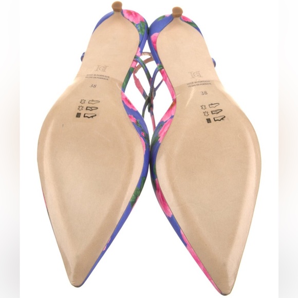 Carolina Herrera Floral Blue and Pink Slingback Kitten Heels - Picture 5 of 6